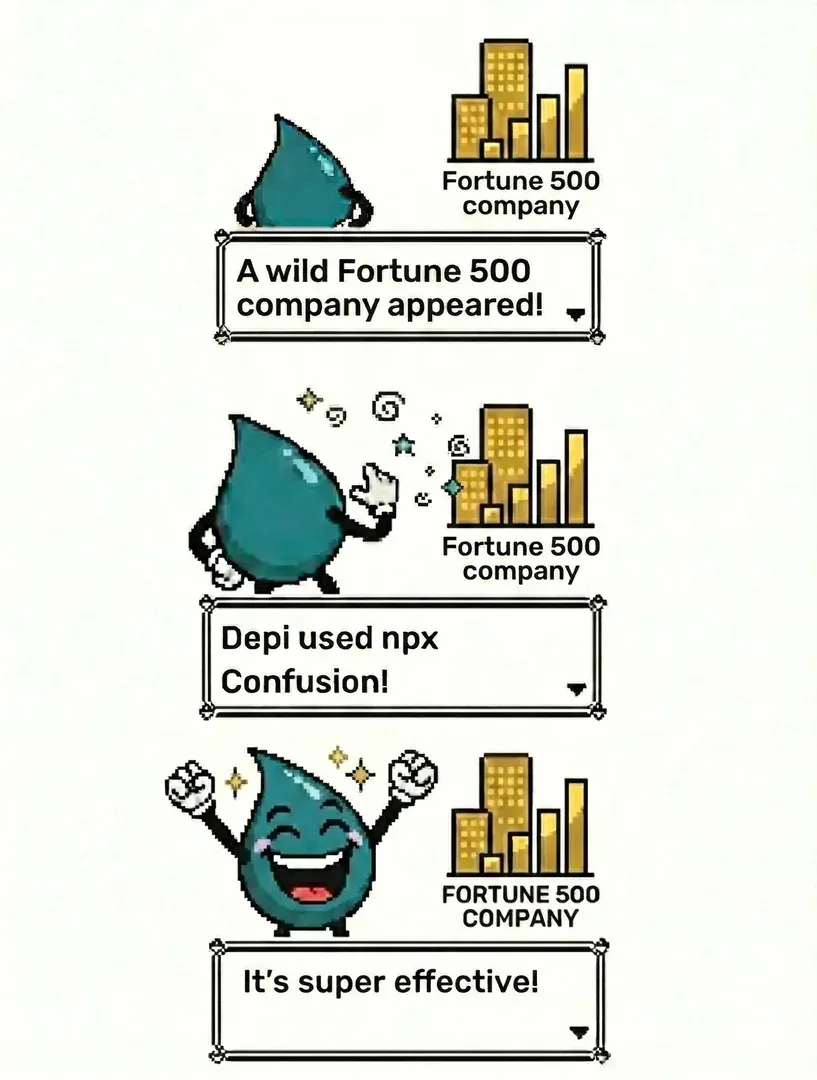 A wild Fortune 500 company appeared! Depi used npx Confusion! It’s super effective!